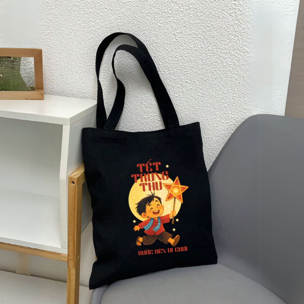 Túi tote in hình Tết Trung thu - Túi vải canvas kích thước 33x37cm đựng vừa A4  và laptop - TOTE27