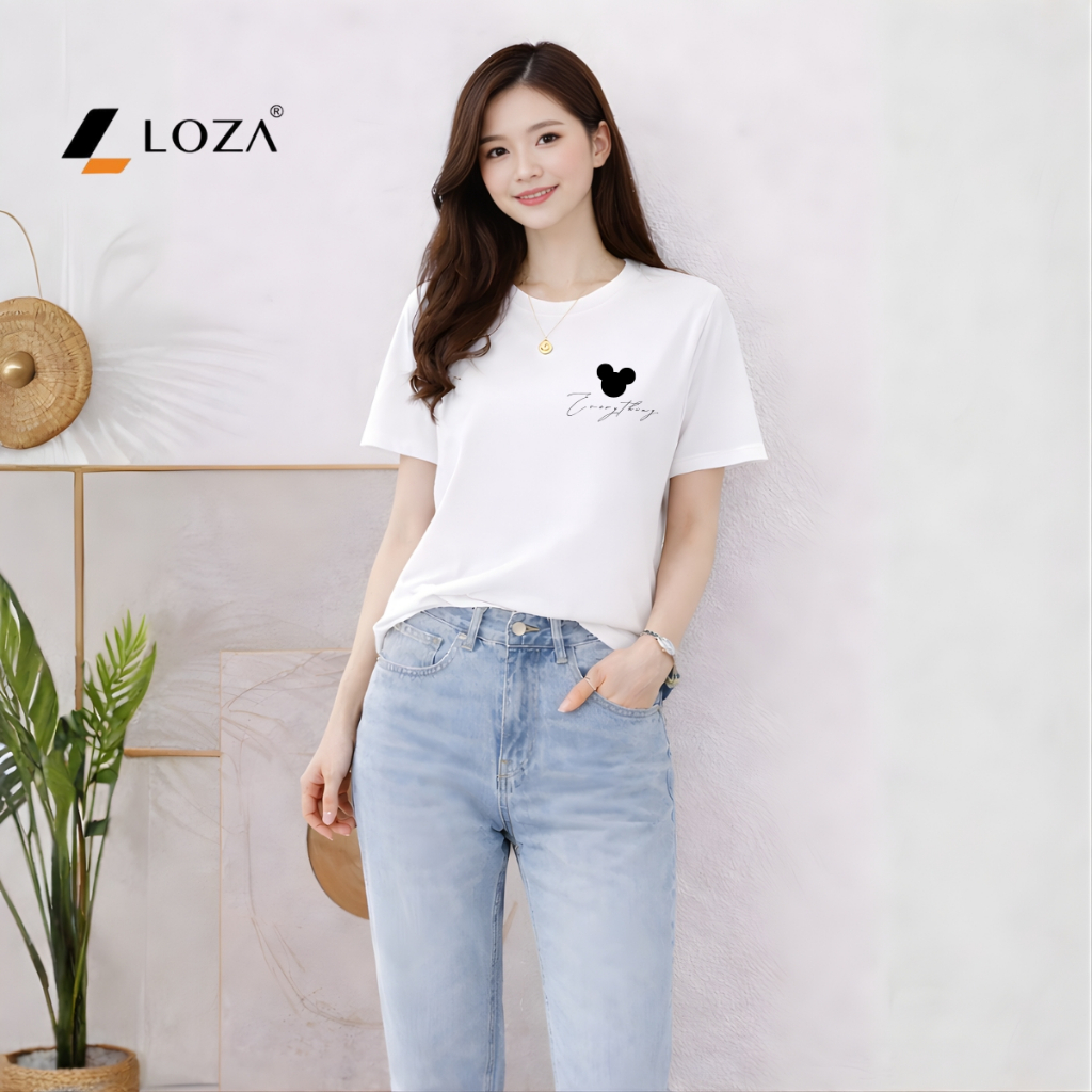[Form rộng] Áo phông nữ dáng rộng hình Mickey trên ngực - Loza RT8454_thumbnail_3