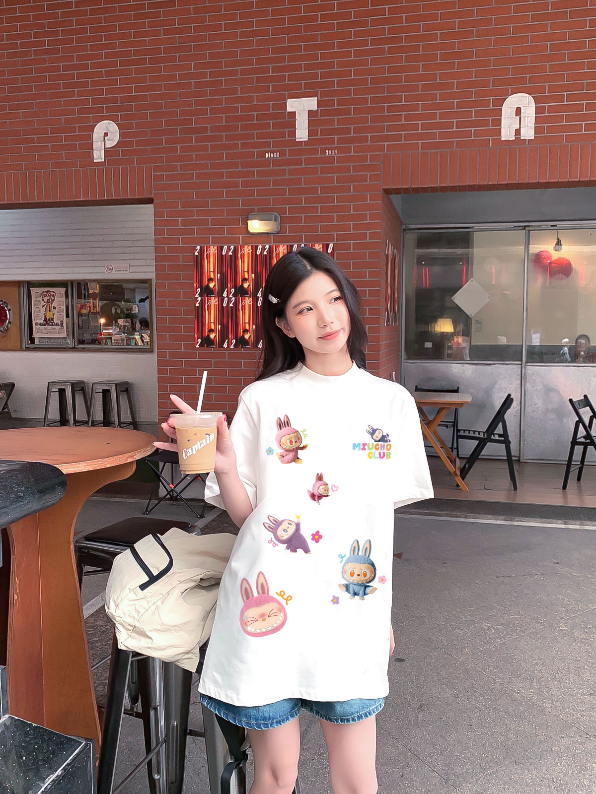 Áo phông labubu form rộng nhiều màu ATD1450 Miucho vải cotton cổ tròn in mix_thumbnail_3