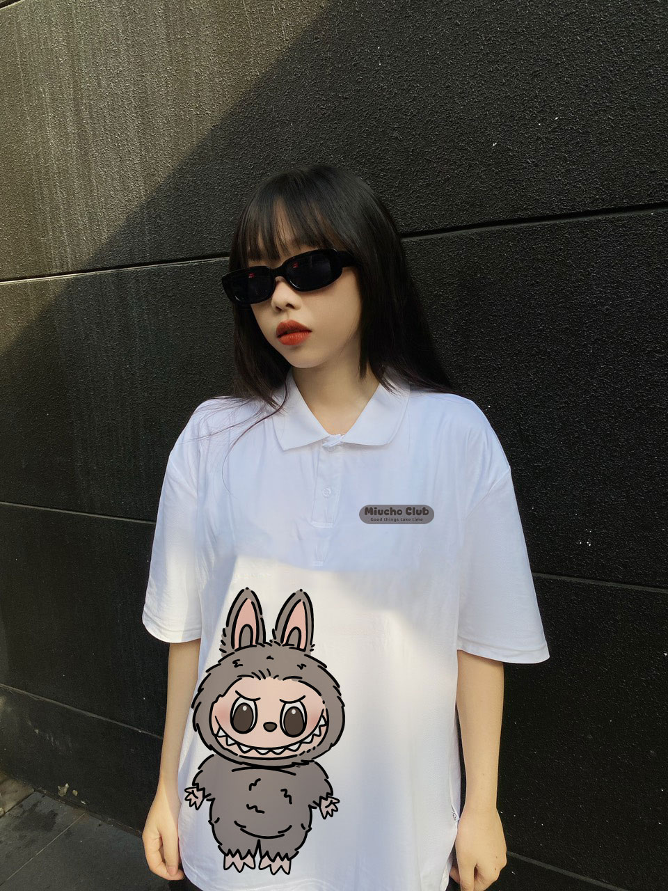 Áo polo labubu form rộng PLD1469 Miucho tay ngắn vải cotton co giản cổ trụ in basic_thumbnail_2