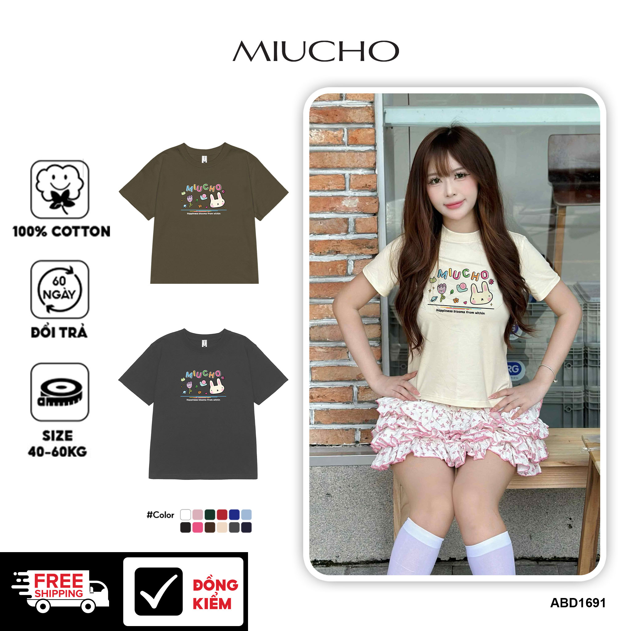 Áo baby tee ôm chất vải cotton co giãn 4 chiều thoáng mát ABD1691 Miucho in mix_thumbnail_1