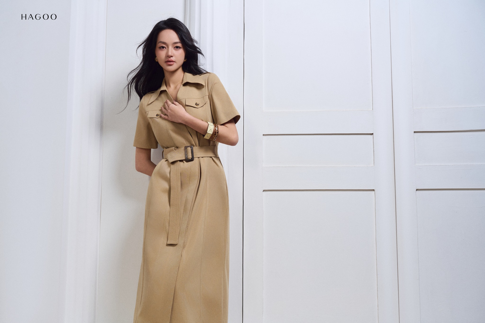 Váy sơ mi kaki thắt đai HAGOO_thumbnail_2
