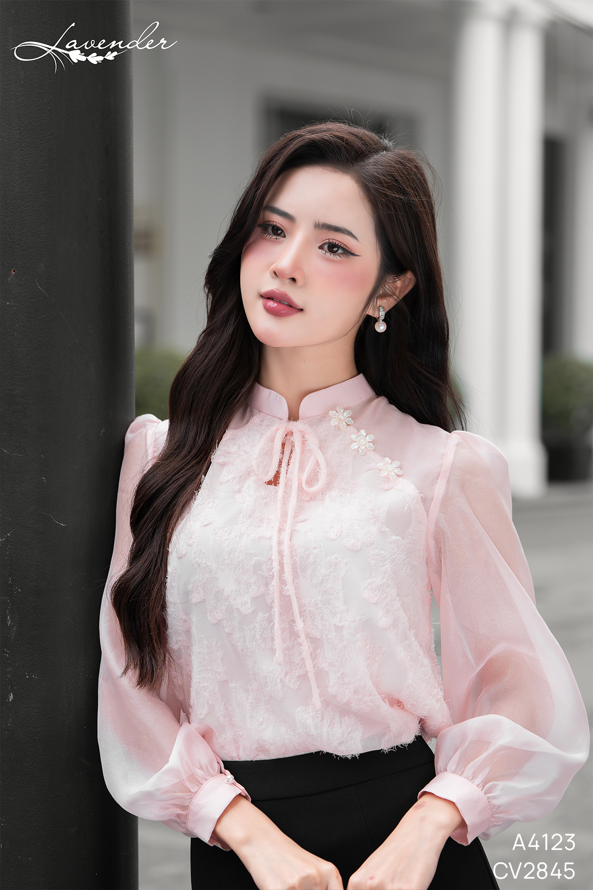 Set Áo sơ mi tơ lông màu hồng phối tay dài A4123_thumbnail_2