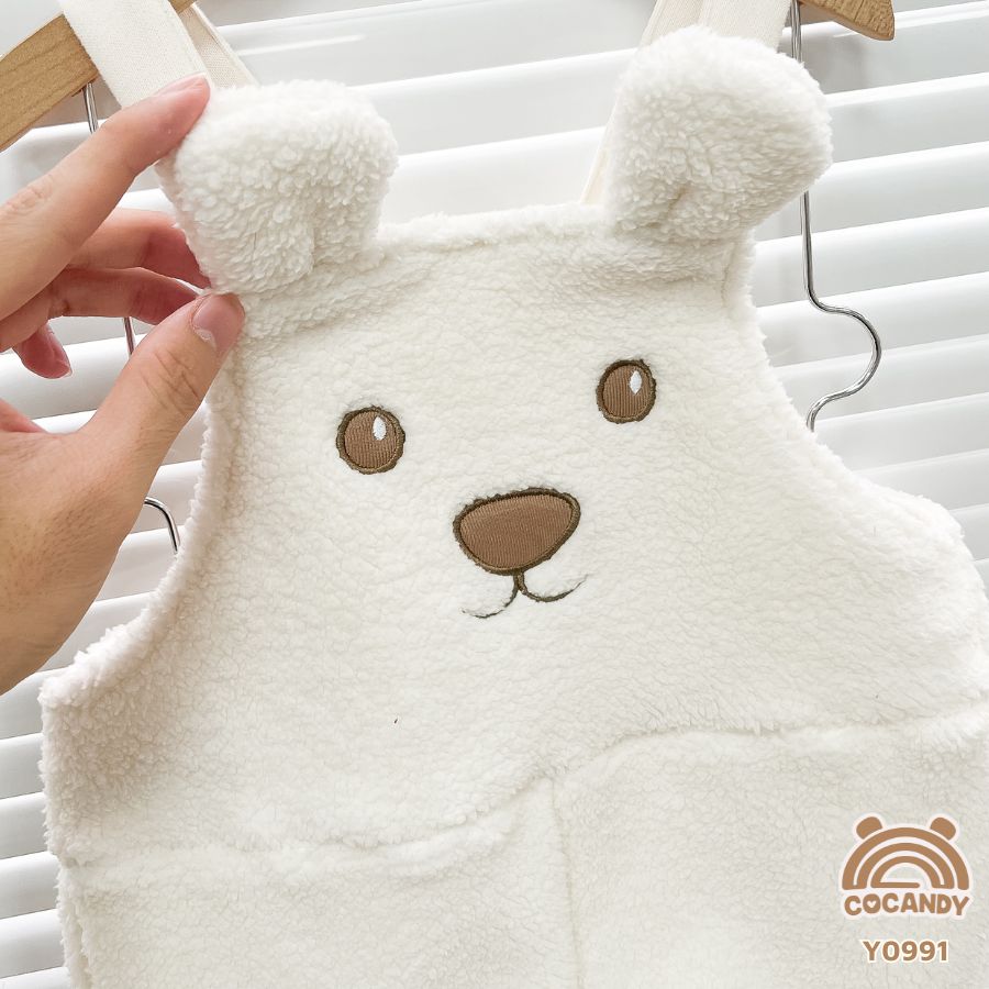 Yếm dài lông TRẮNG họa tiết gấu nâu_thumbnail_4