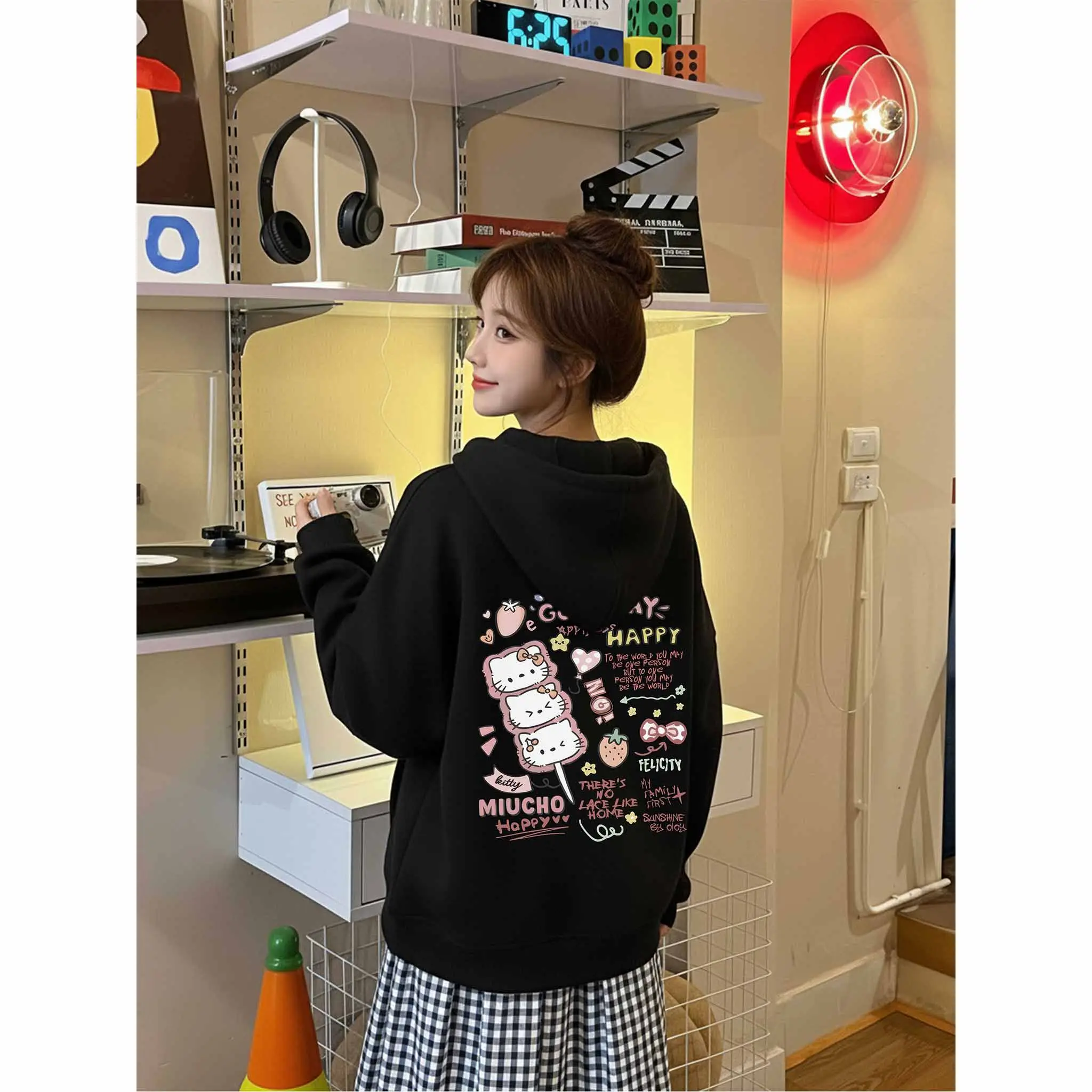 Áo hoodie zip nữ form boxy Miucho nỉ 2 da dày dặn thoáng mát hoạt hình Kitty dễ thương in mix 2823_thumbnail_8