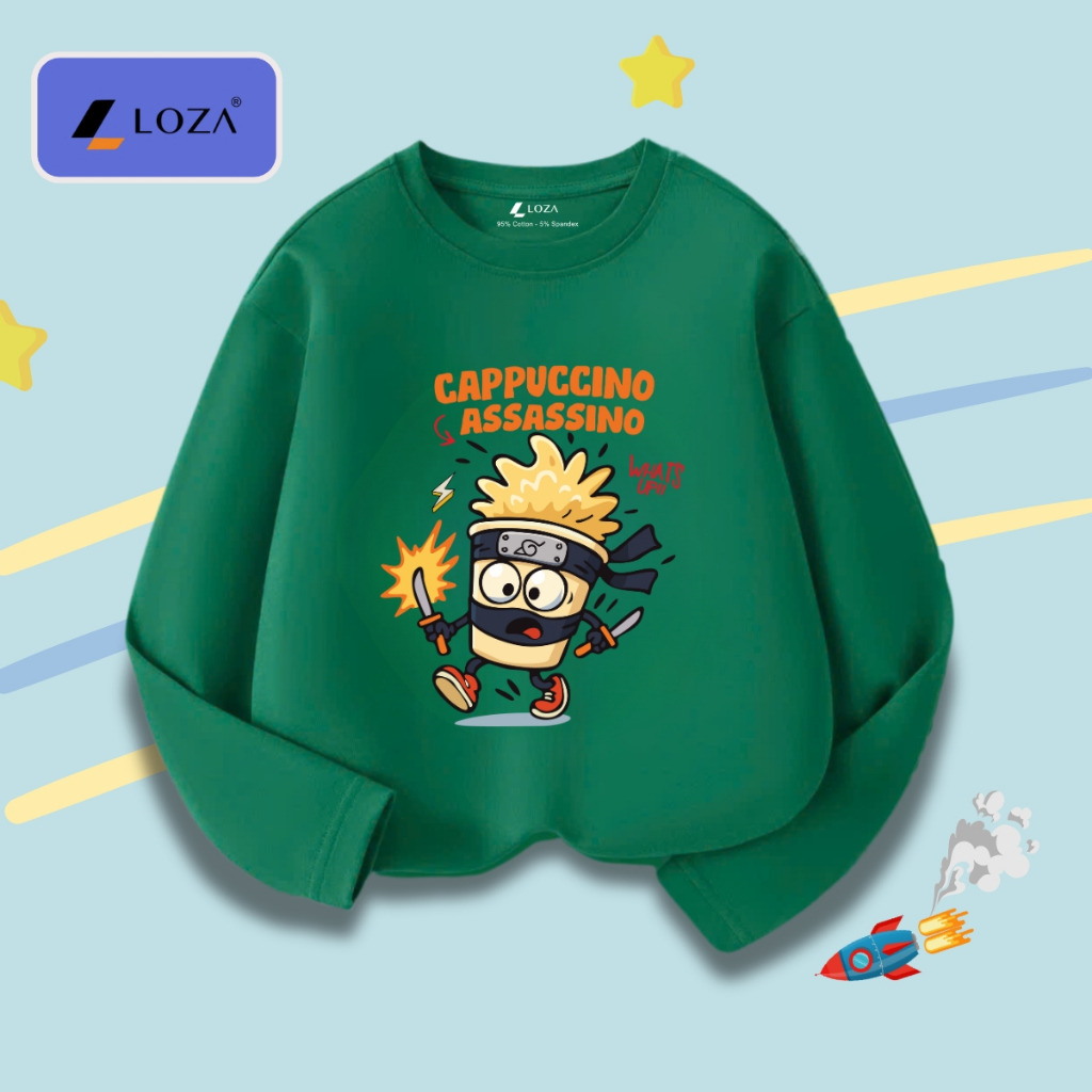 Áo thun dài tay bé trai in Brainrot Cappuccino,Tralalero Tralala - Áo thu đông trẻ em Loza Kids KT004_thumbnail_1