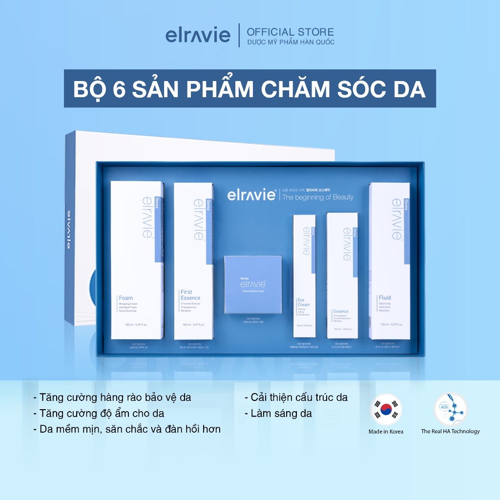 Bộ Skincare Elravie Chăm Sóc Da Hoàn Hảo- Set 6 Sản Phẩm Làm Sạch, Dưỡng Ẩm Mỗi Ngày