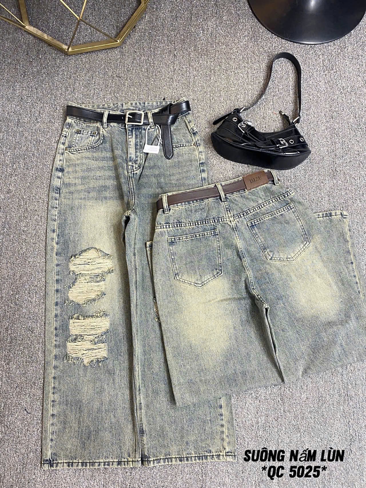 Quần suông rách 97cm dành cho nấm lùn bigsize QJ5025 dành cho nàng béo mập từ 55-90kg