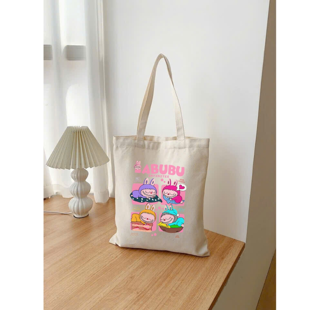 Túi tote Labubu vải canvas có túi phụ phong cách Hàn Quốc kích thước 33x37c đựng vừa A4 và laptop  - TOTE01_thumbnail_6
