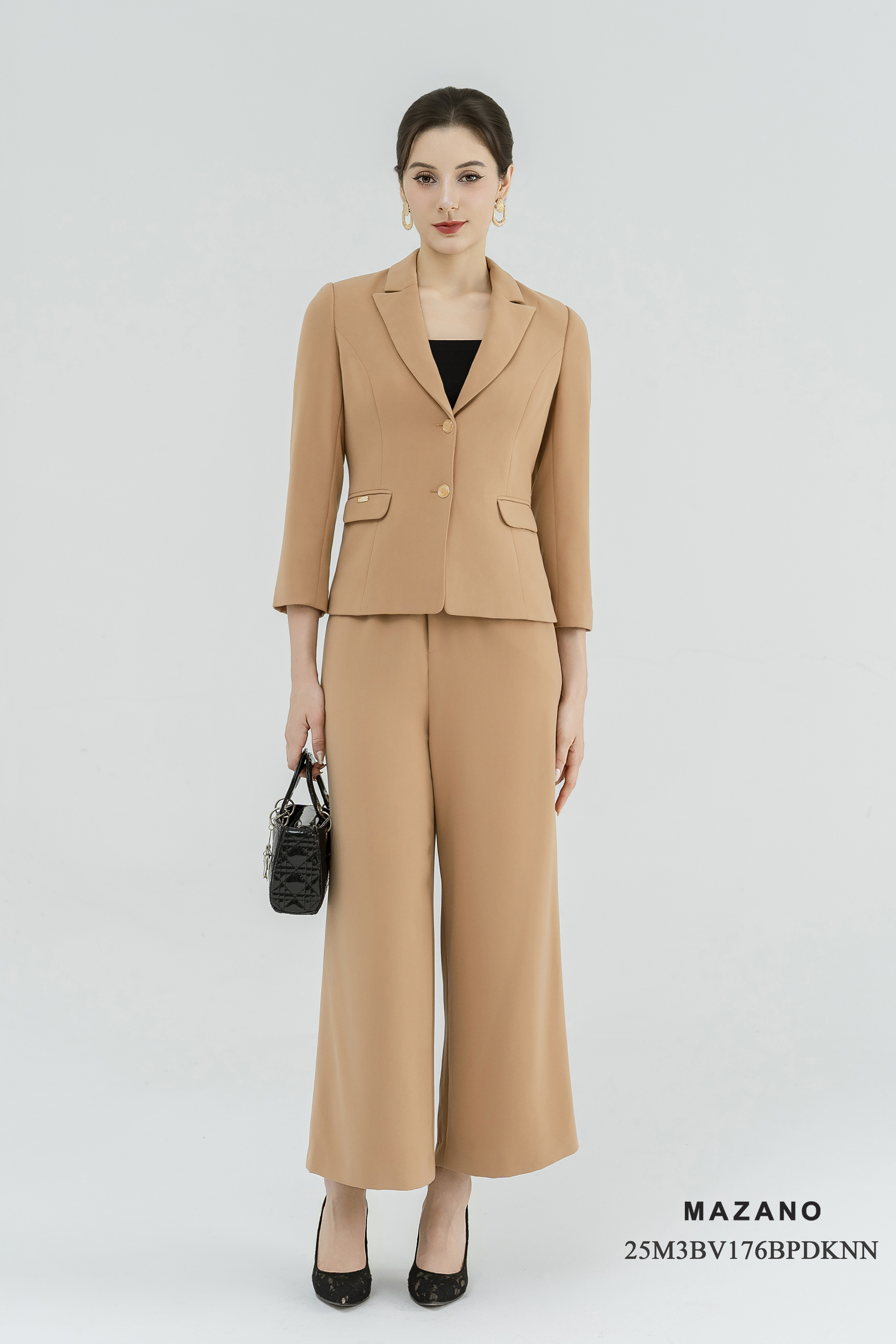 Bộ vest Áo và quần suông Vải tuytsi Cổ vest cách điệu Tay dài Dài áo qua eo, Quần dài đến mắt cá