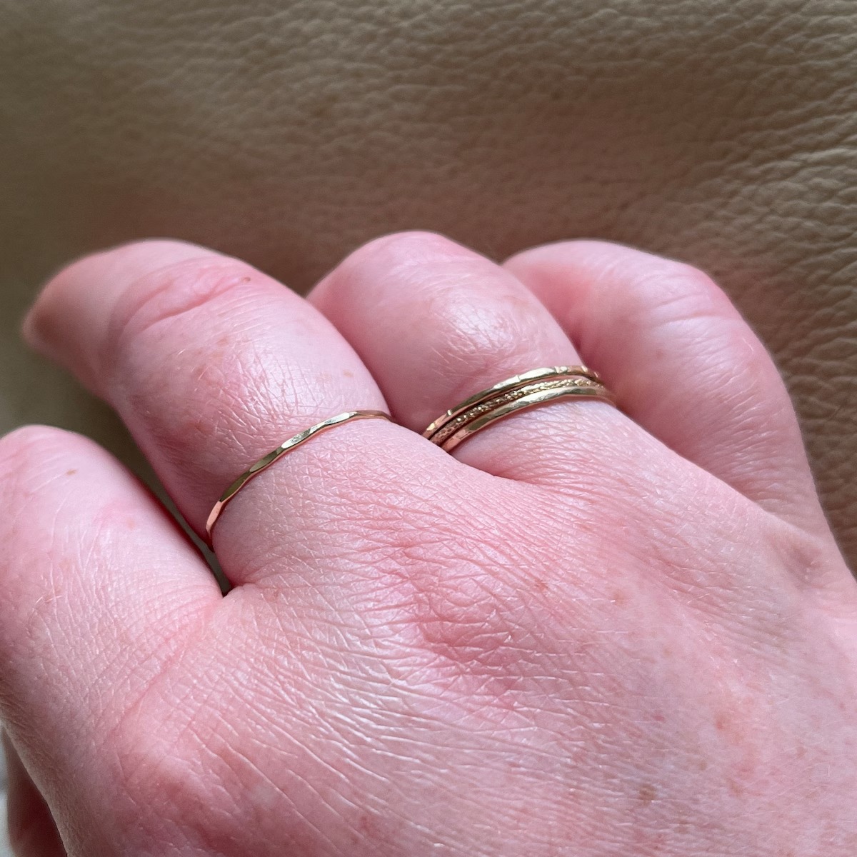 Elegant 3-Piece Gold Filled Ring Trio • Handmade Hammered & Twist Stackable Set_thumbnail_3