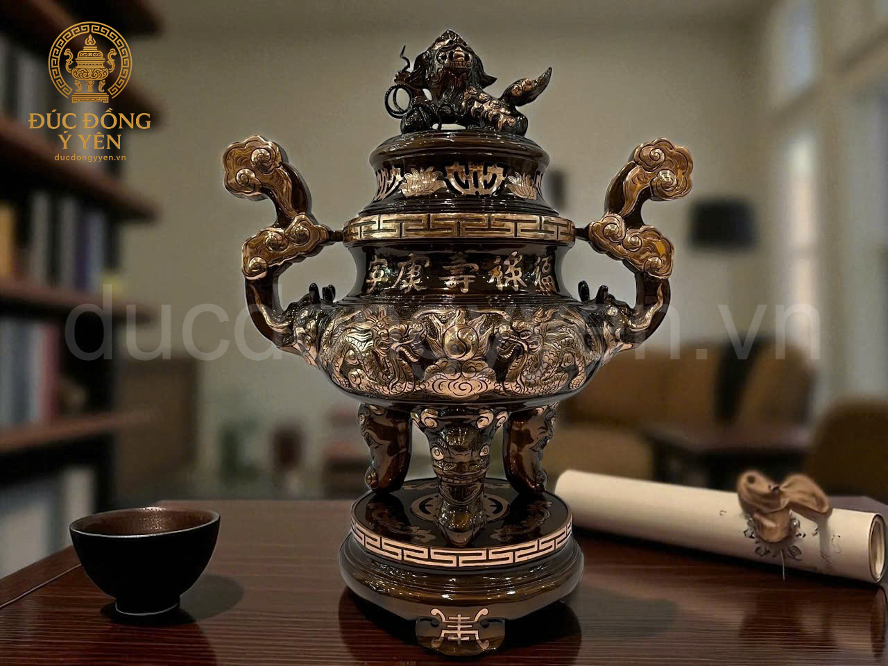 Bộ đỉnh thờ ngũ sự  đúc đồng đỏ cạo màu_thumbnail_3