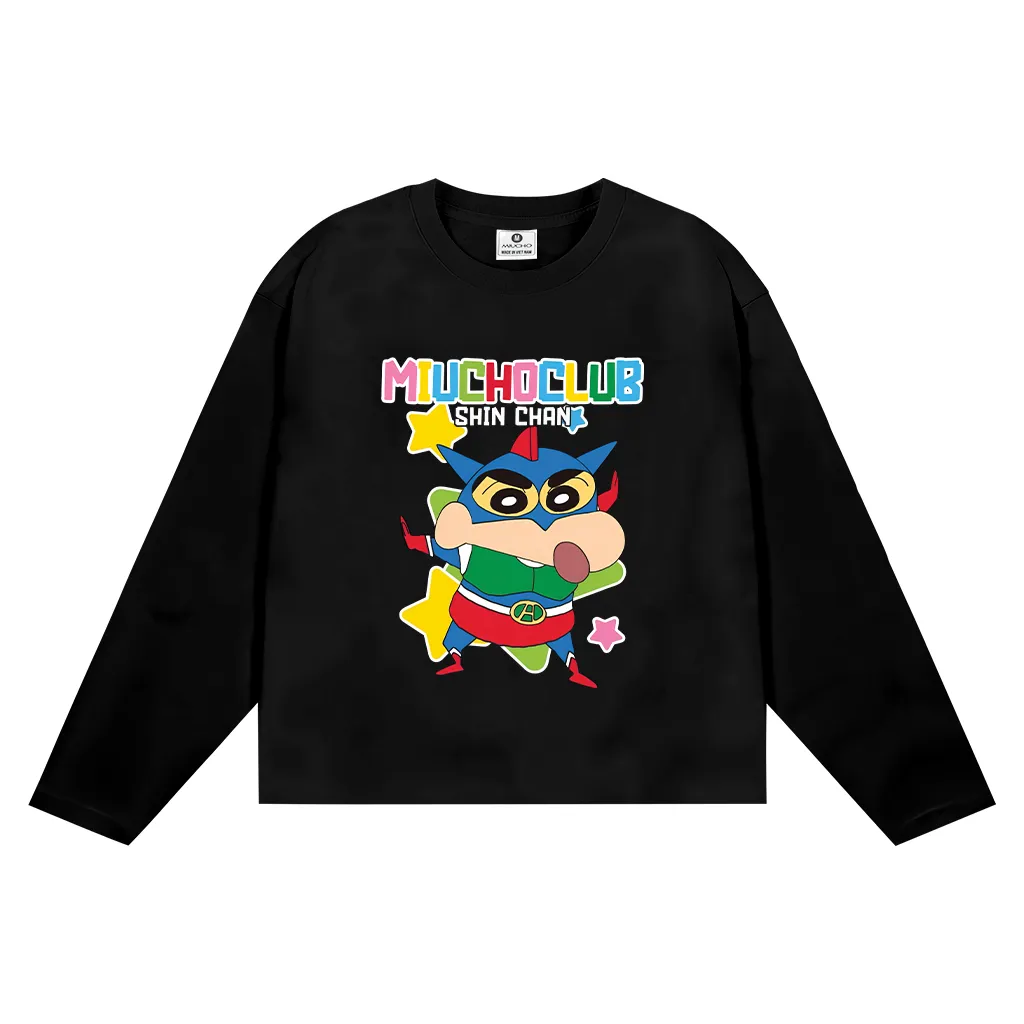 Áo thun boxy tay dài SHIN CHAN 2641 Miucho vải cotton co giãn 2 chiều thoáng mát thấm hút tốt_thumbnail_8