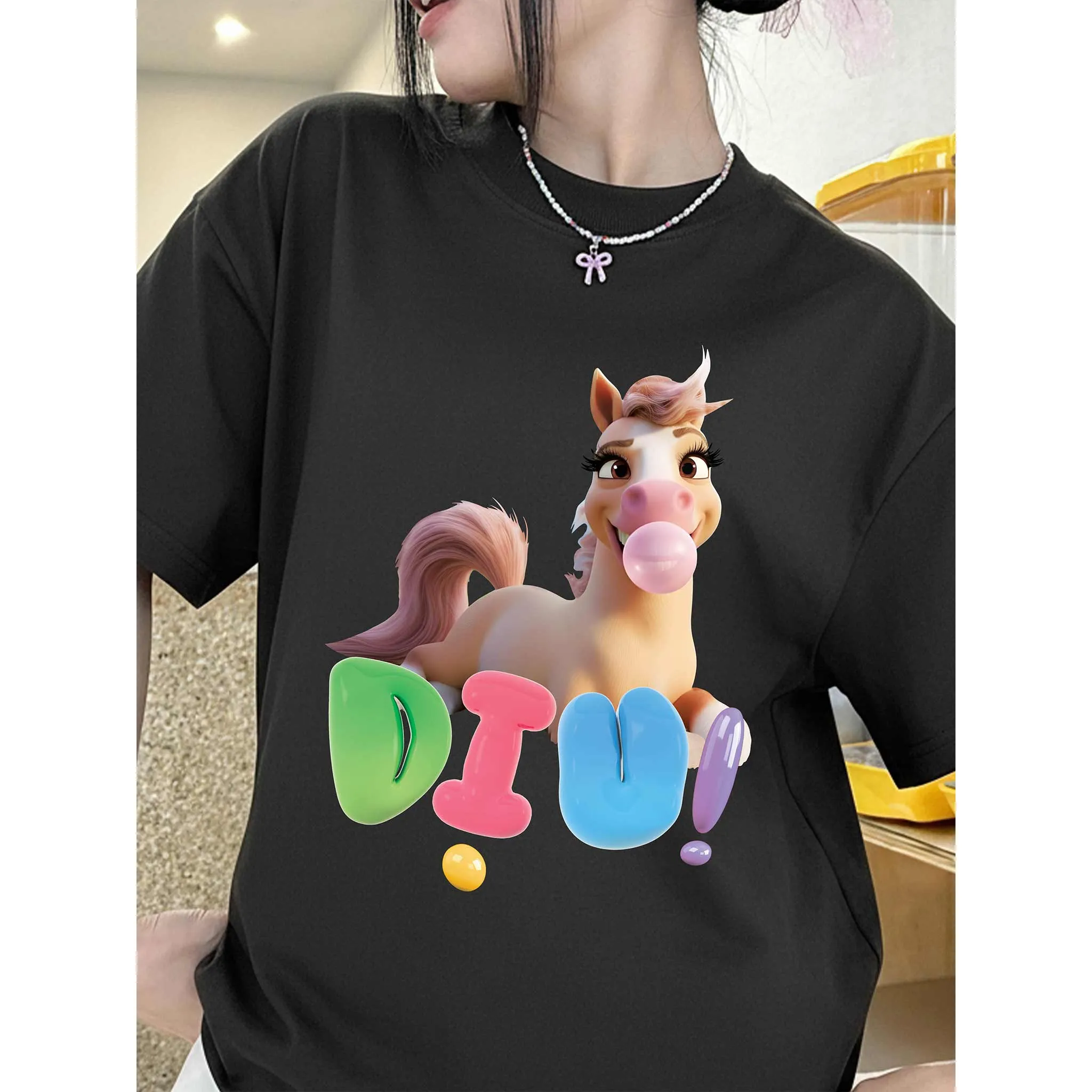 Áo thun nữ form boxy Miucho Club cotton dày dặn thoáng mát cổ tròn hình ngựa dễ thương in mix 2828_thumbnail_8