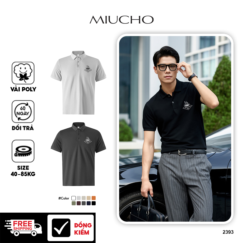 Áo polo nam trẻ trung form vừa PLCSD2393 Miucho Iconic vải cá sấu thoáng mát cổ trụ in mix