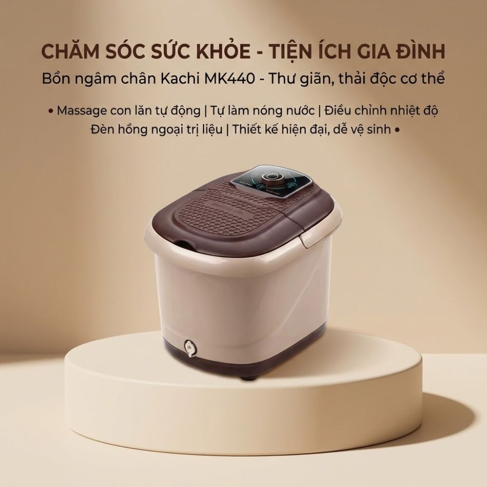 Bồn Ngâm Chân Massage Sục Khí KACHI MK440 - Tự Động Giữ Nước Ấm, Có Khay Thảo Dược