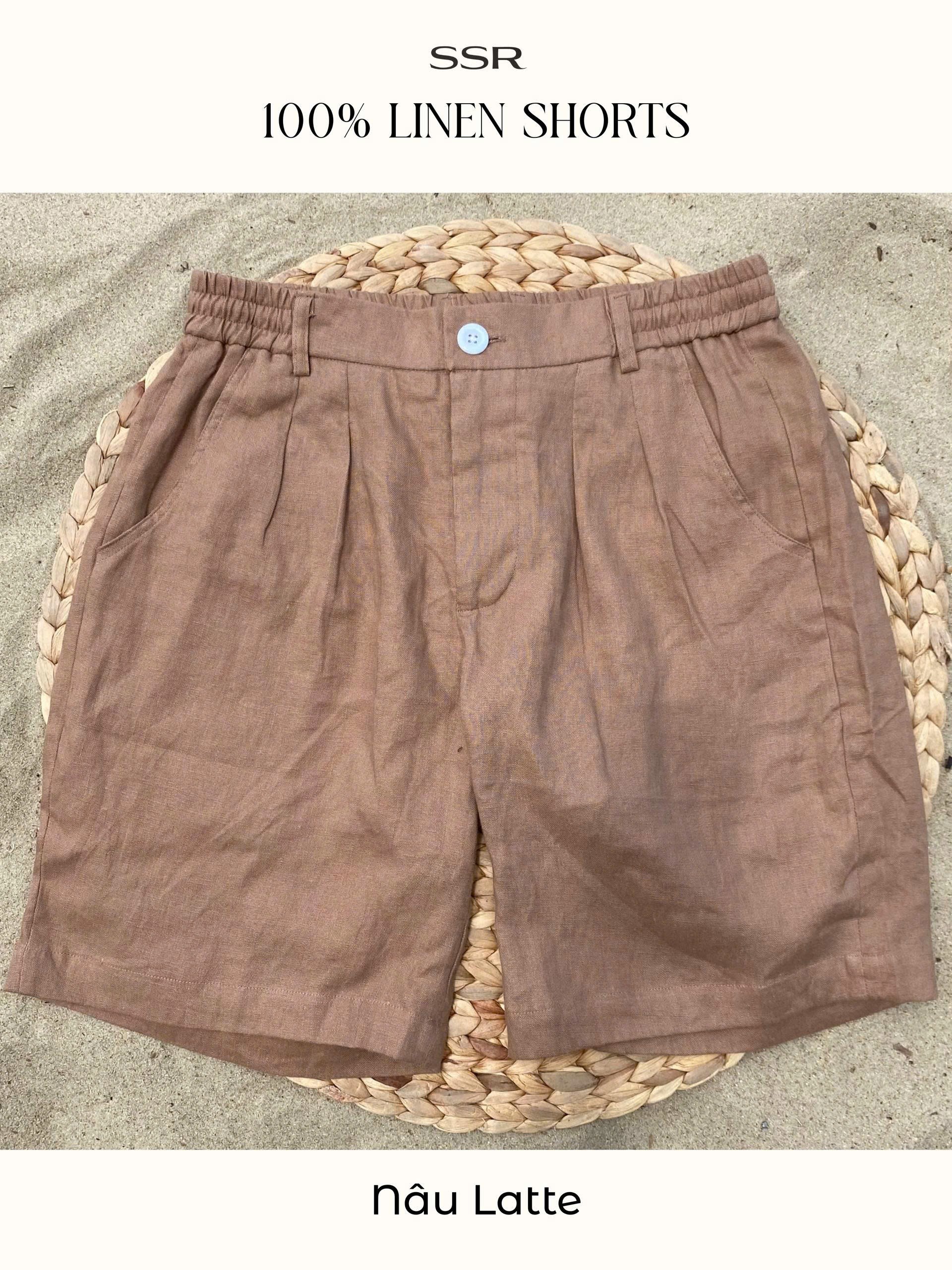 Quần short 100% linen ống rộng