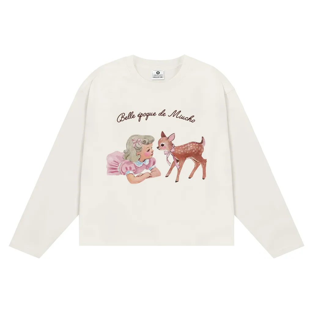 Áo tay dài boxy Miucho cotton co giãn 2C cổ tròn in hình dễ thương phong cách vintage 2649_thumbnail_8