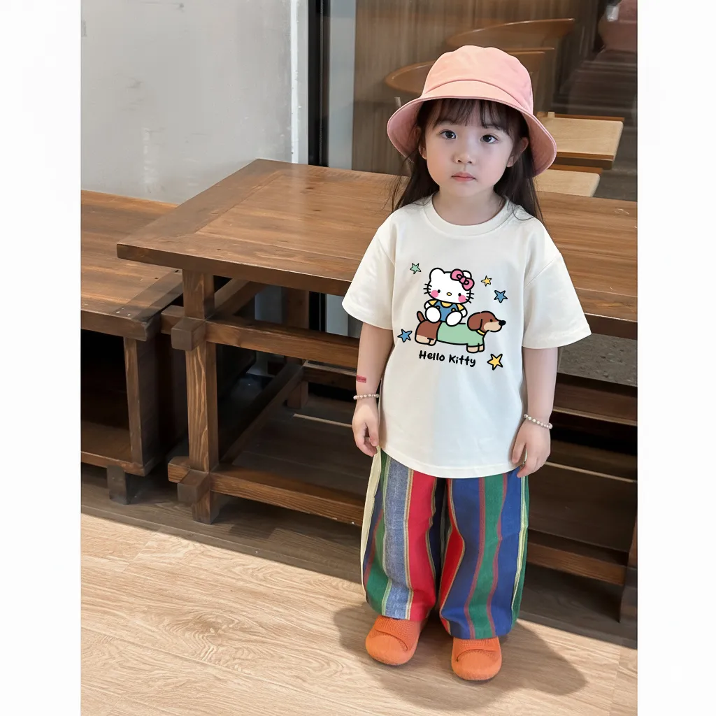 Áo thun kid Kado vải cotton cao cấp thoáng mát tay ngắn cổ tròn Kitty và cún in artwork 2882_thumbnail_5