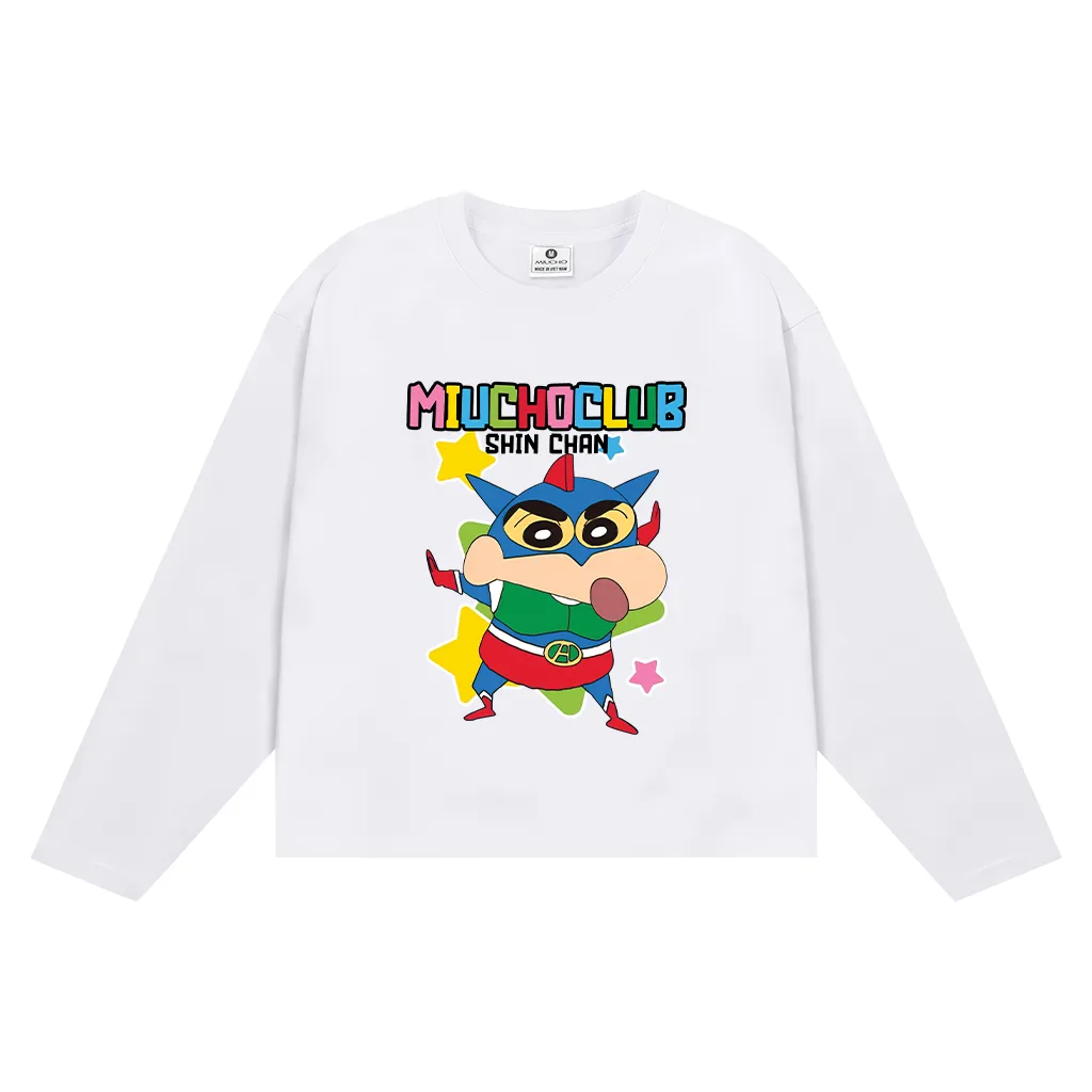 Áo thun boxy tay dài SHIN CHAN 2641 Miucho vải cotton co giãn 2 chiều thoáng mát thấm hút tốt_thumbnail_1