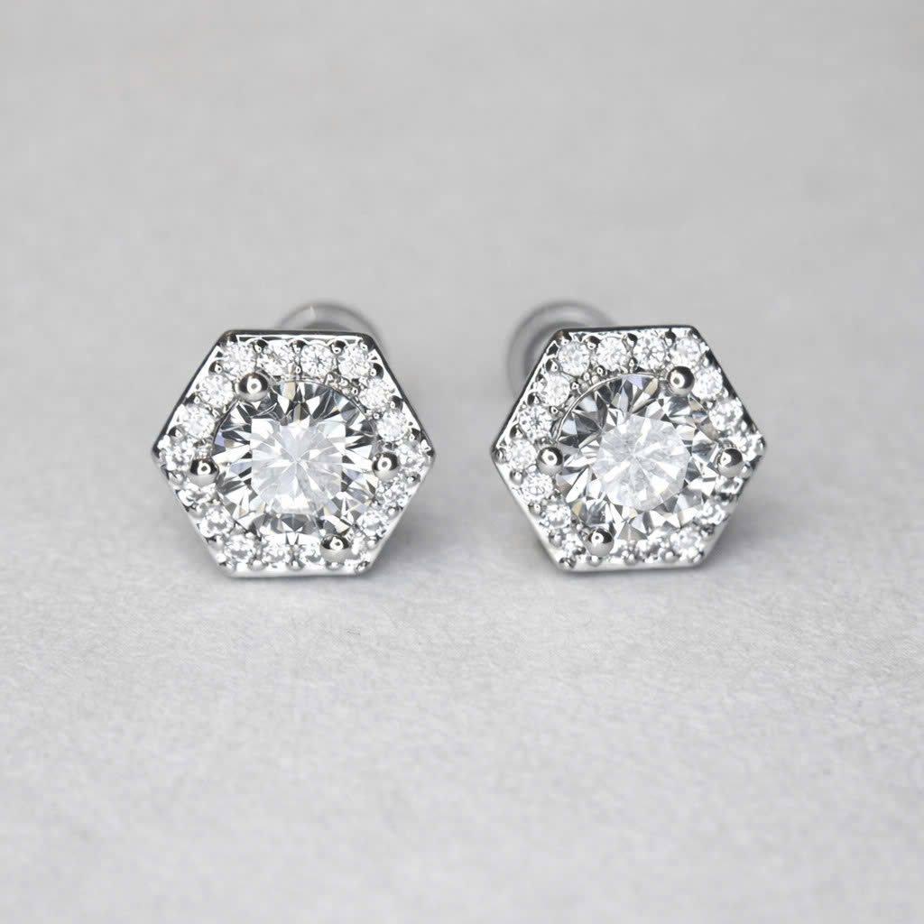 Khuyên kiểu đá xanh hợp kim lục giác bi vặn