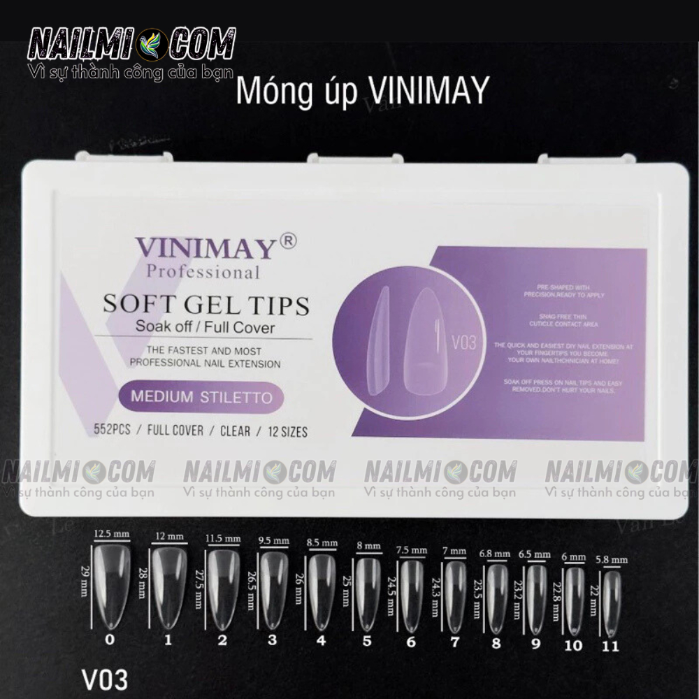 Móng úp - Fom nhọn ngắn - màu trong - Vinimay V03 - có nhám
