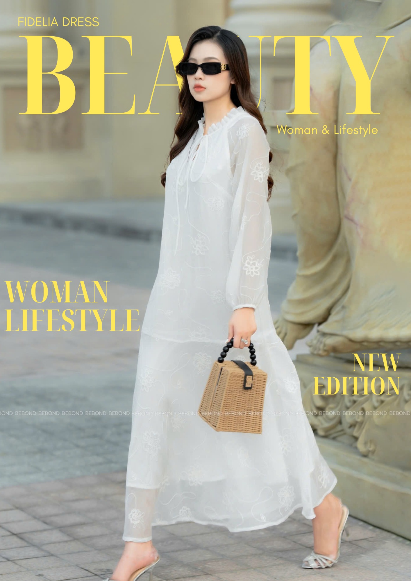 Đầm xuông kiểu thêu hoa màu trắng Fidelia