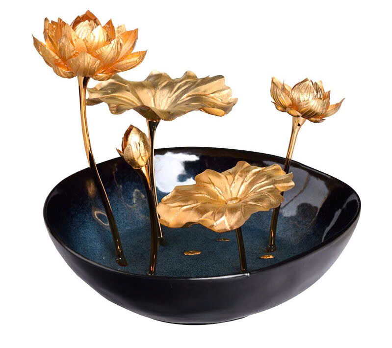 Quà tặng châu hoa sen để bàn mạ vàng 24k