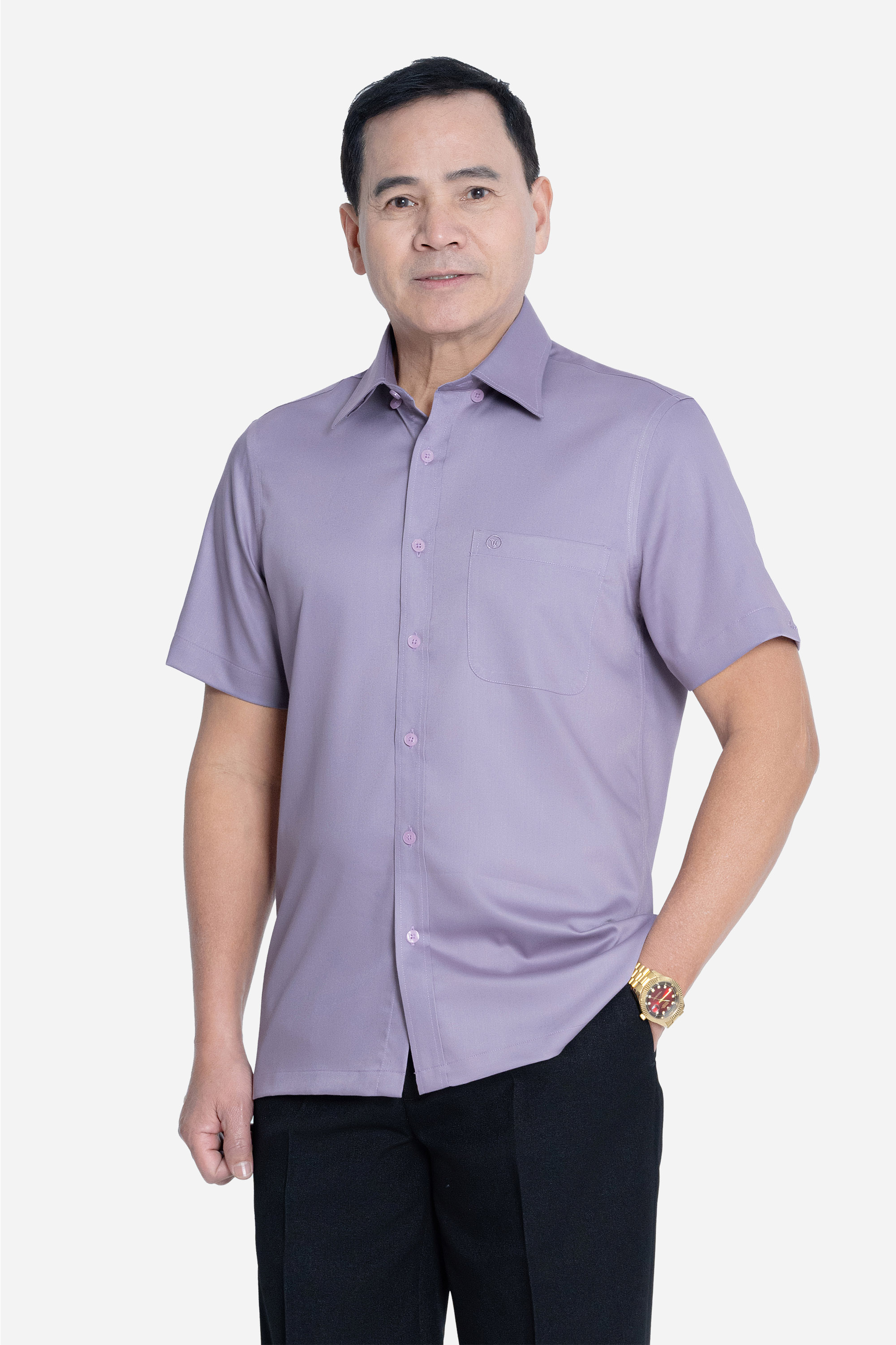 Sơ Mi Trơn Cộc Tay Nam Trung Niên ANCHI Chất Liệu Sợi Sồi Cao Cấp