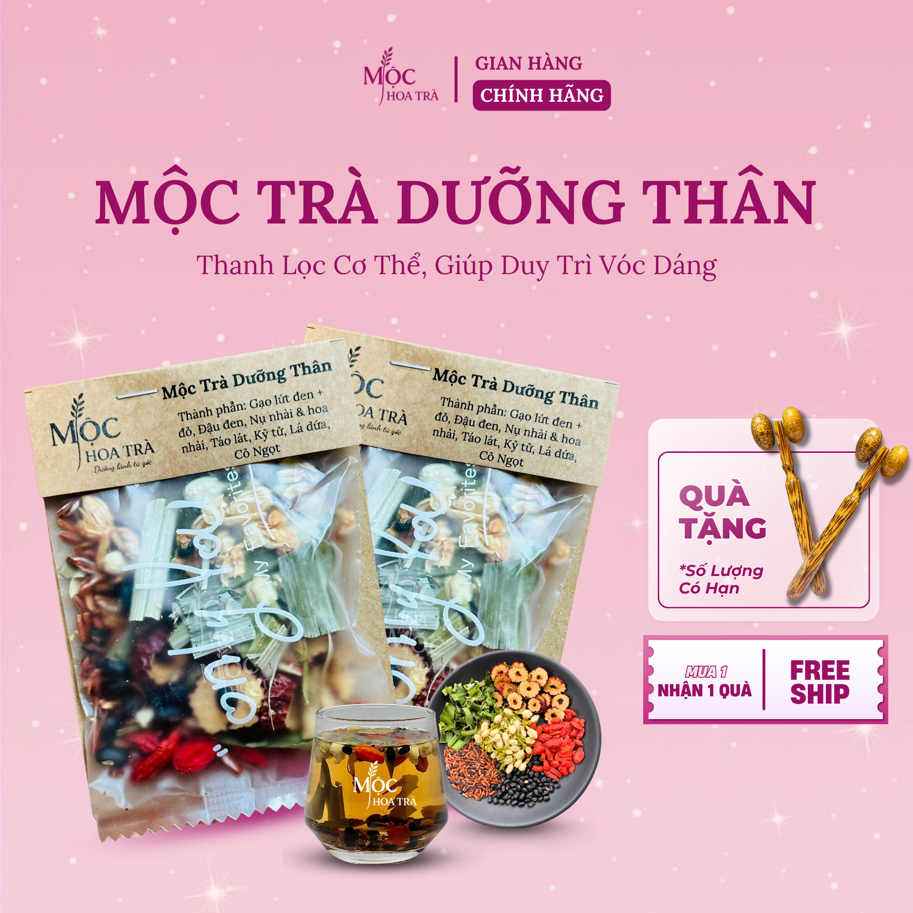 Mộc Trà Dưỡng Thân – Trà Gạo Lứt Thảo Mộc 8 Vị – Hỗ Trợ Thanh Lọc Cơ Thể, Giúp Duy Trì Vóc Dáng – Nguyên Liệu Sấy Lạnh