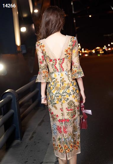 14266-Đầm body ren hoa 3D tay loe cách điệu_thumbnail_2