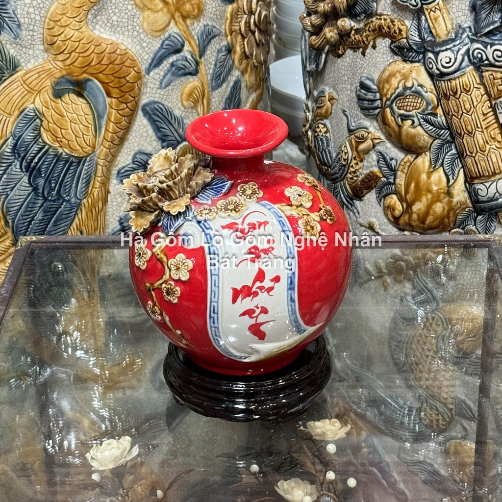 Bình Tài Lộc - Lọ Hoa Hút Lộc Gốm Bát Tràng Bền Đẹp Cao Cấp TẶNG ĐẾ GỖ Họa tiết Thuận Buồm Xuôi Gió_thumbnail_17