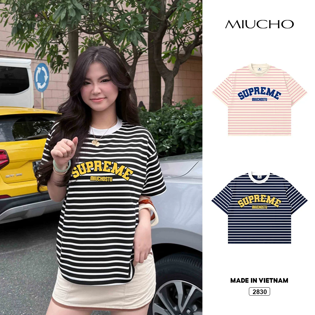 Áo thun nam nữ form boxy kẻ sọc mix màu Miucho vải borip thoáng mát mềm mại cổ tròn in basic 2830_thumbnail_1