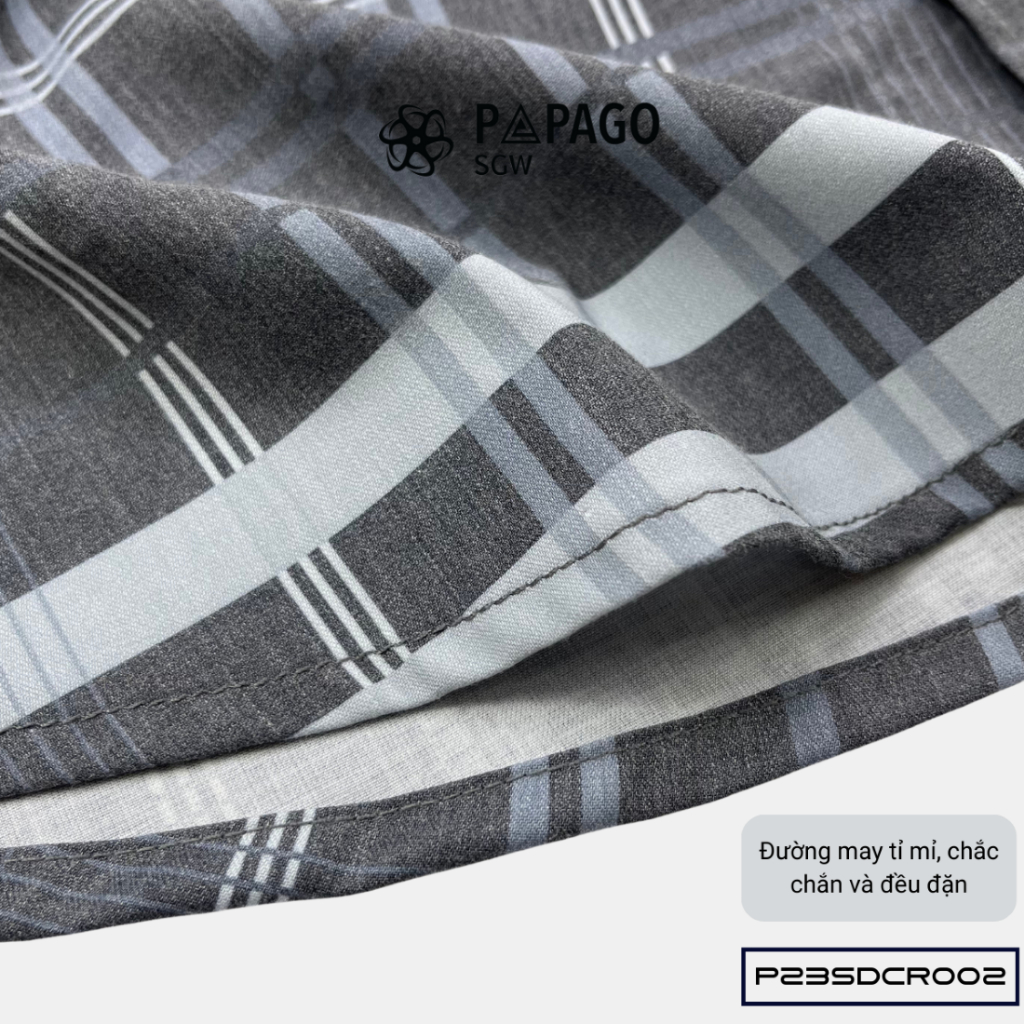 Áo sơ mi nam trung niên PAPAGO cao cấp tay dài vải lụa lai bầu in hoạ tiết sọc caro mềm mát - P23SDCR002_thumbnail_6