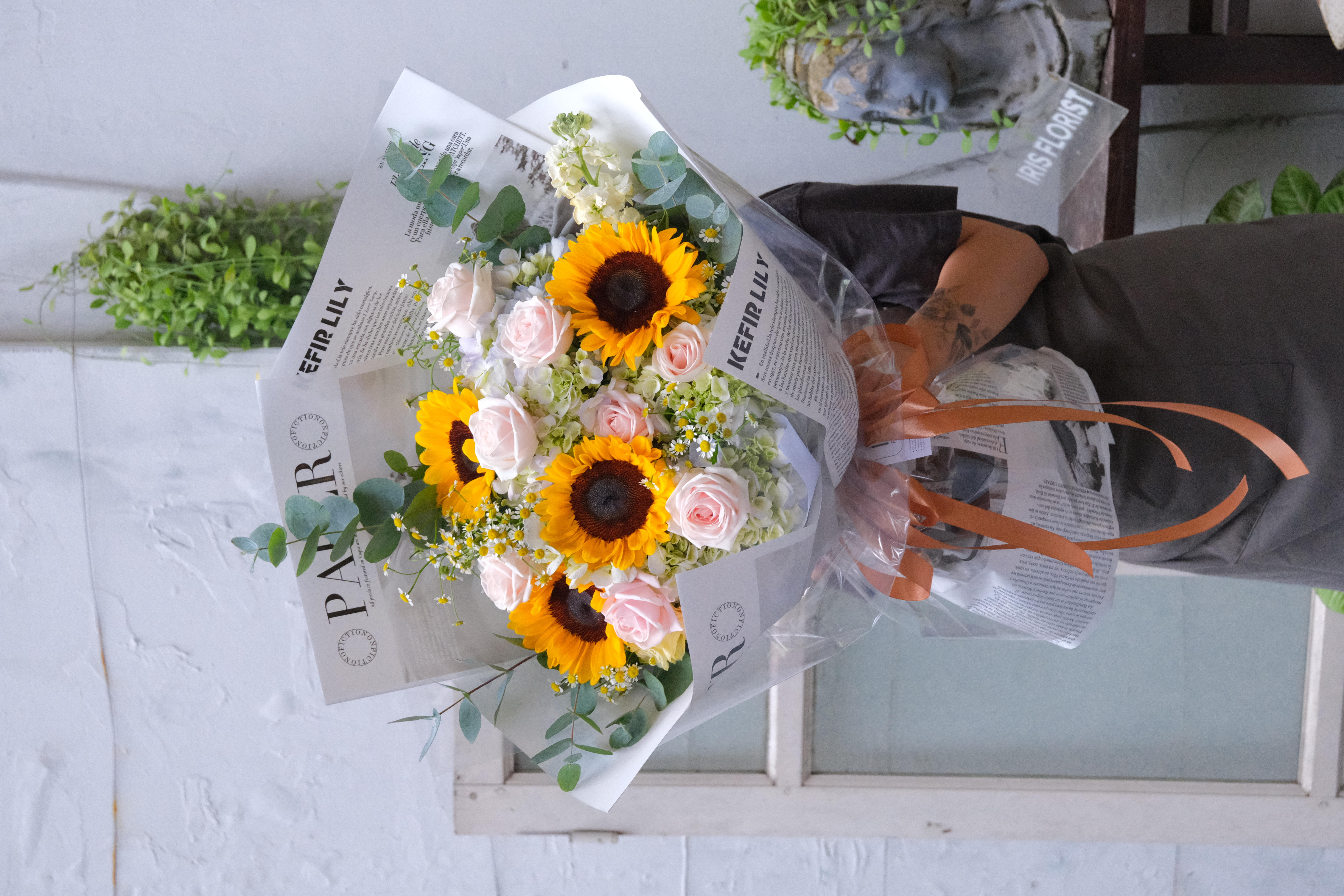 Bó hoa hướng dương mix tú cầu - Size L