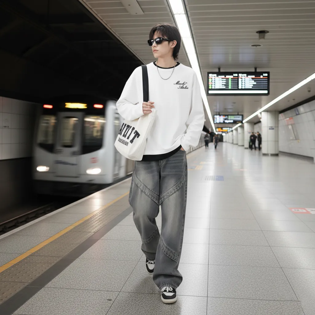 Áo phông nam form boxy tay dài Miucho Club vải cotton co giãn 2 chiều thoáng mát cổ tròn in basic 2677_thumbnail_3