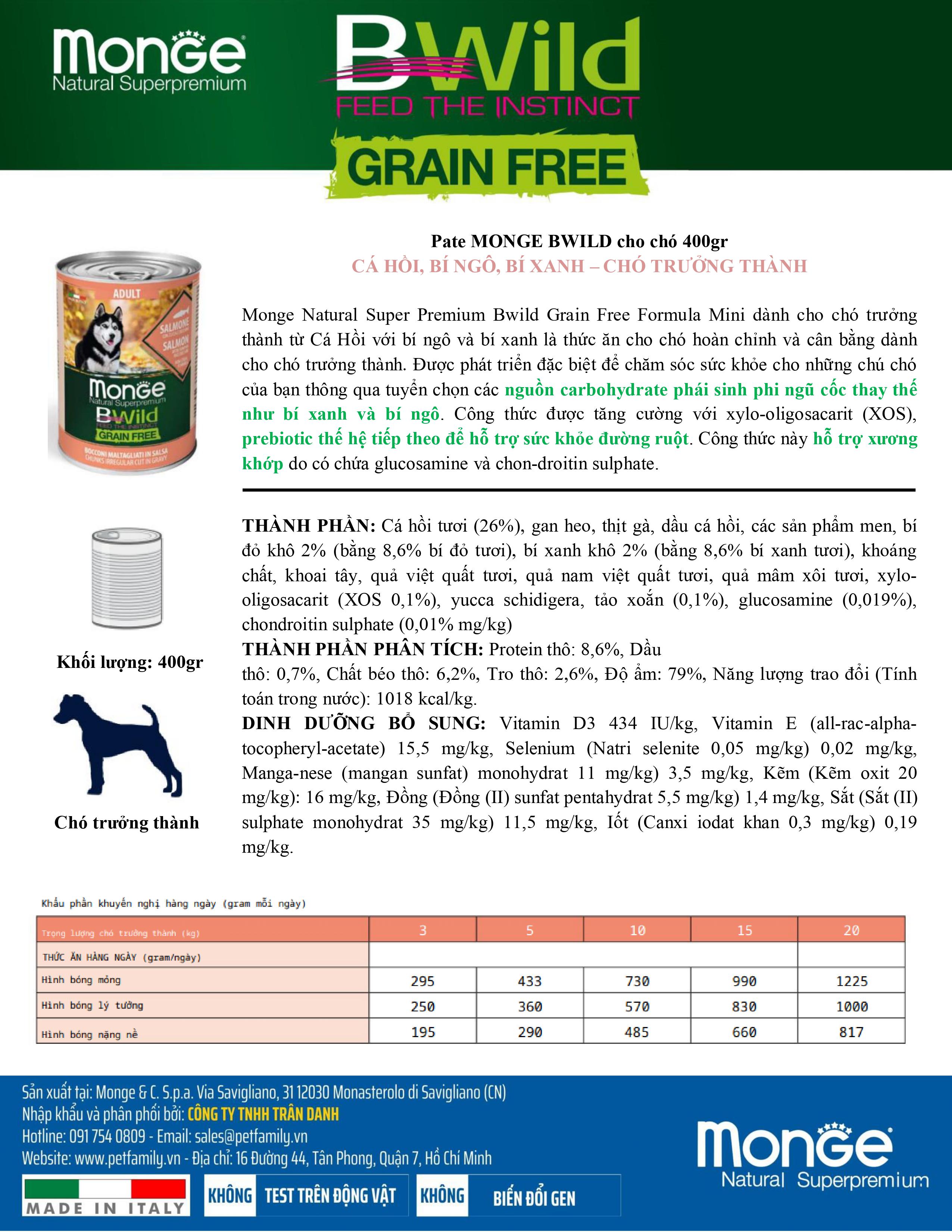 Pate MONGE Bwild cho chó Grain Free  400gr (Hương vị Cá Hồi, Bí đỏ và Bí Xanh)_thumbnail_4