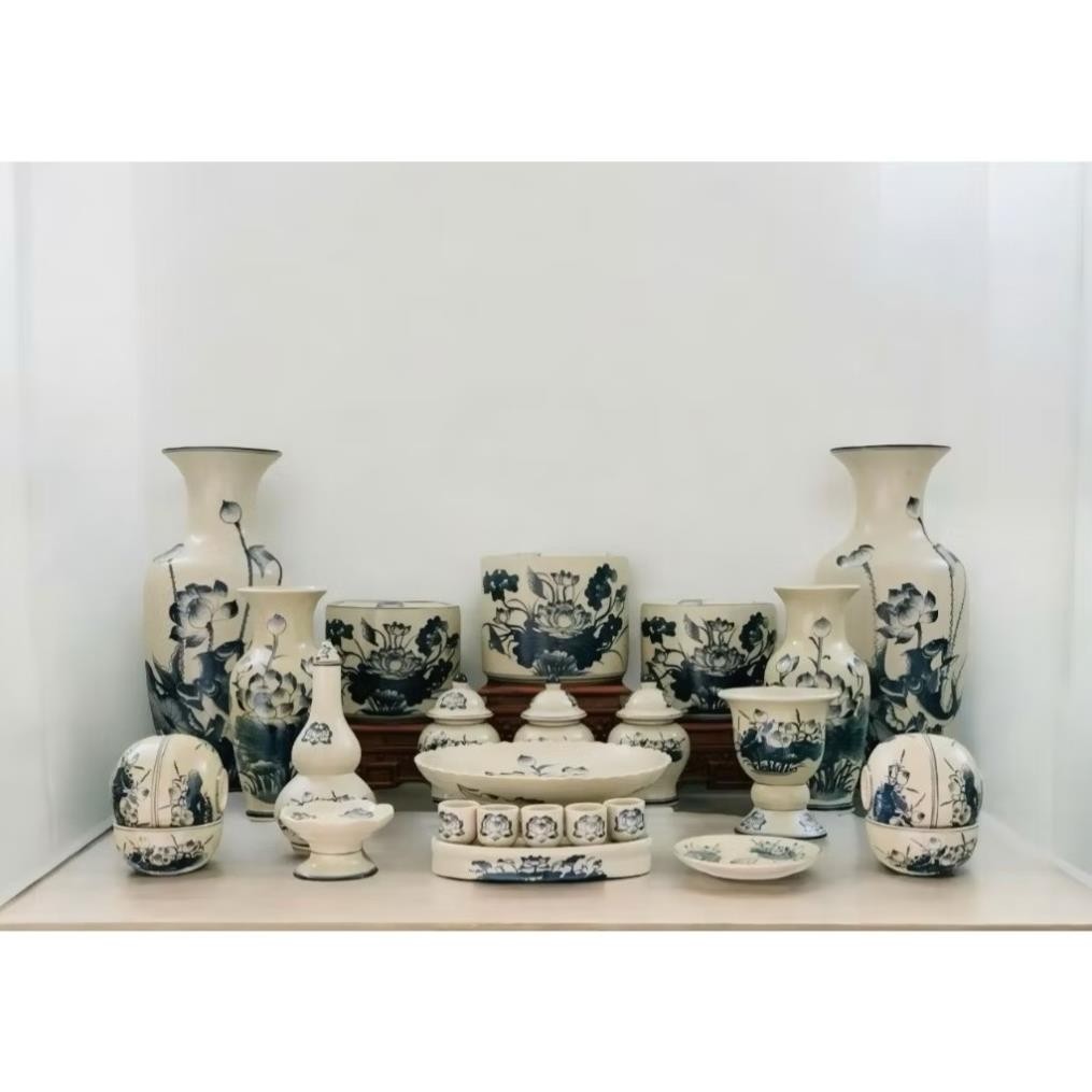 HG122 Đồ Thờ Cúng Bộ 19 món ban thờ 1M53 men rạn trơn nghệ nhân Bát Tràng chế tác TẶNG Thất Bảo, Tro Nếp_thumbnail_6