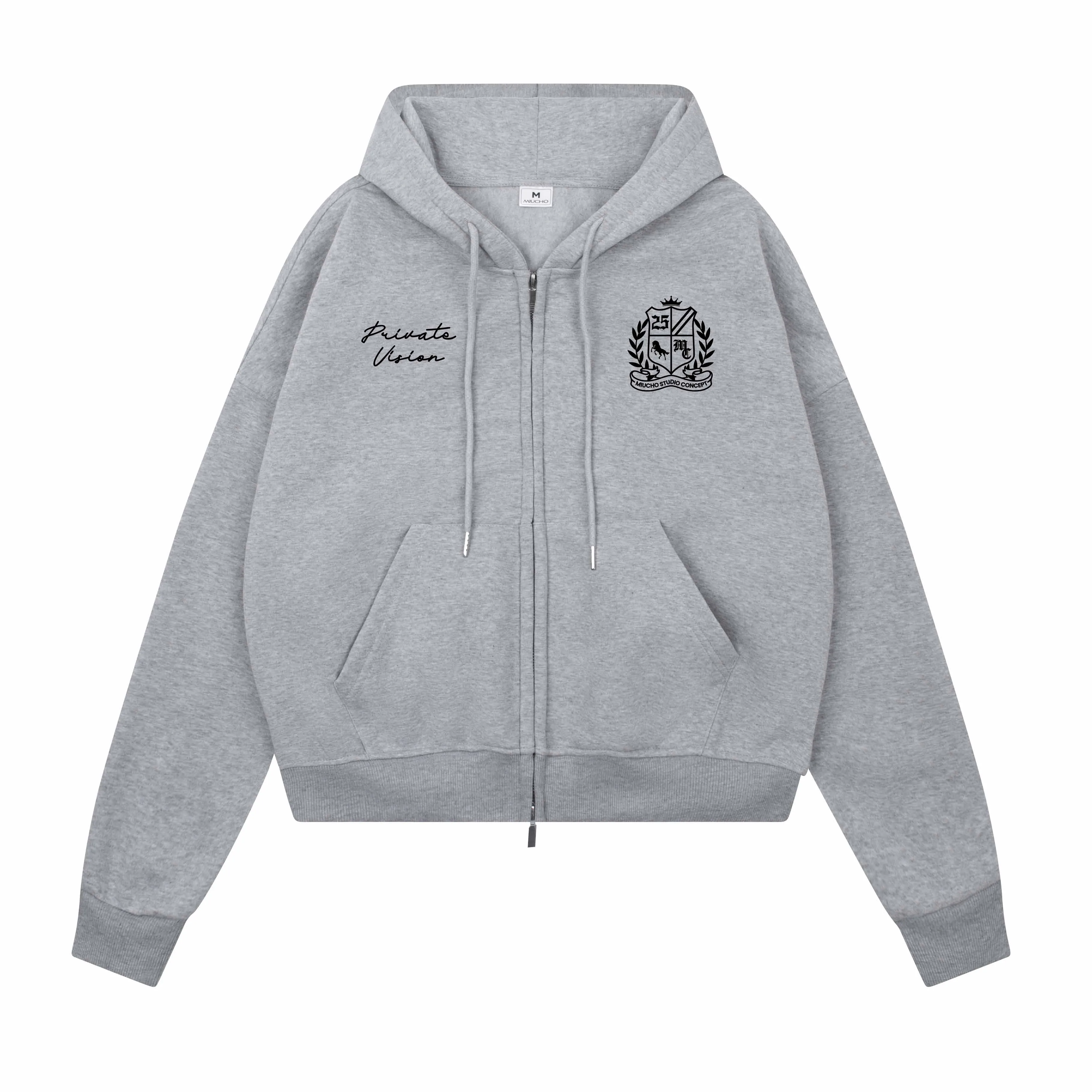 Áo hoodie zip form boxy phong cách vintage 2474 Miucho chất vải nỉ bông dày dặn cao cấp in mix_thumbnail_0