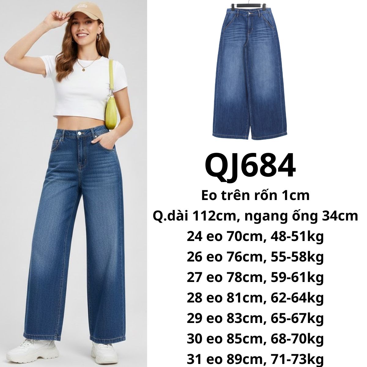 QJ684 - QUẦN JEANS ỐNG RỘNG