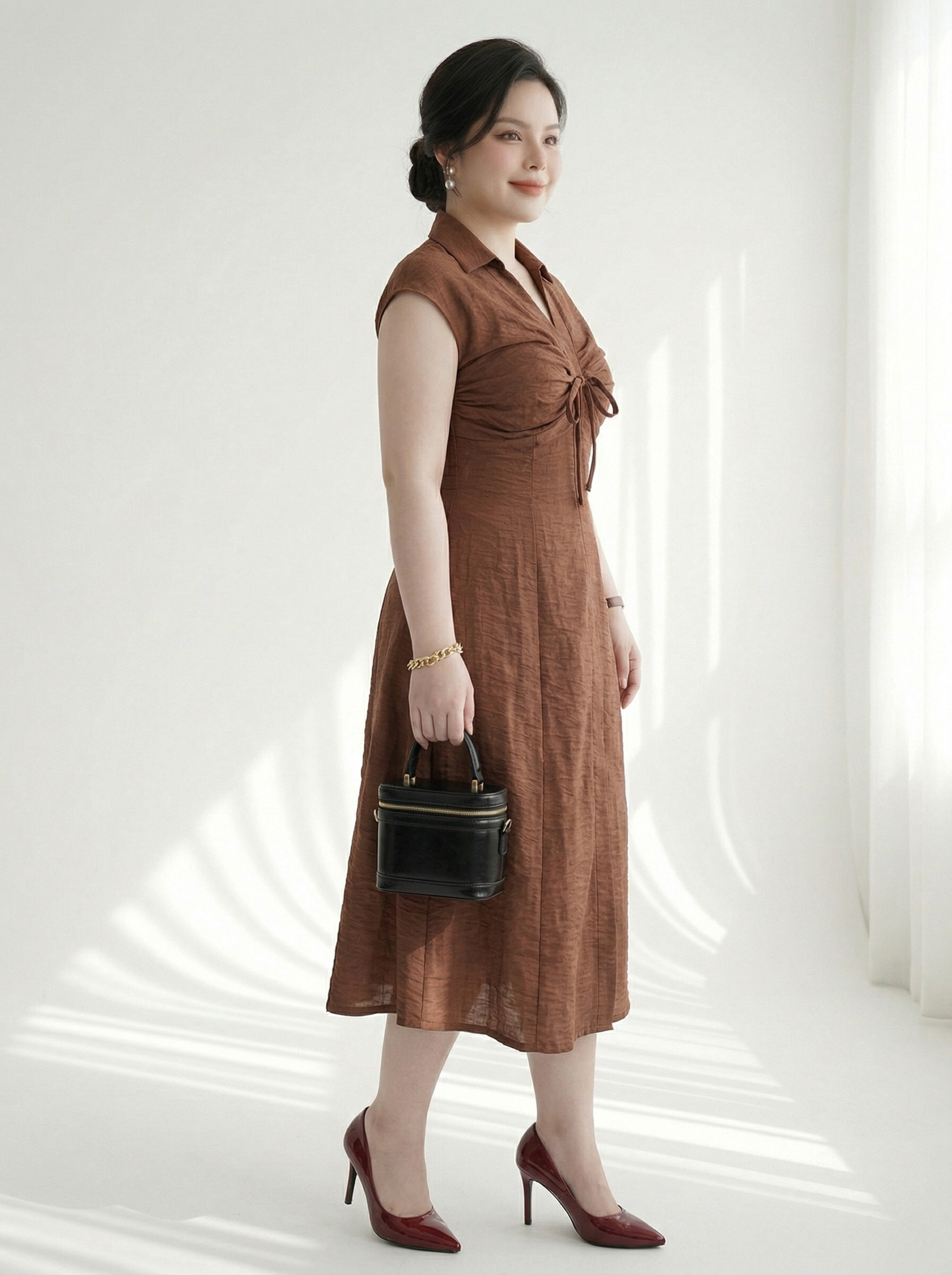 Đầm dáng dài phối nơ cùng xếp ly ngực bigsize DA177_thumbnail_2