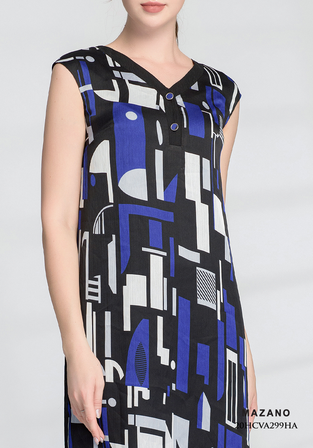 Đầm xanh suông cổ tim Y đính khuy_thumbnail_5