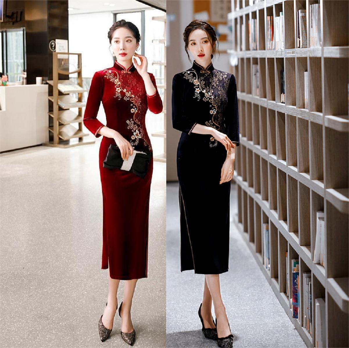 [MS000030] ✨ Đầm Qipao Thêu Hoa Sang Trọng Cho Cô Dâu Mẹ Chồng_thumbnail_1