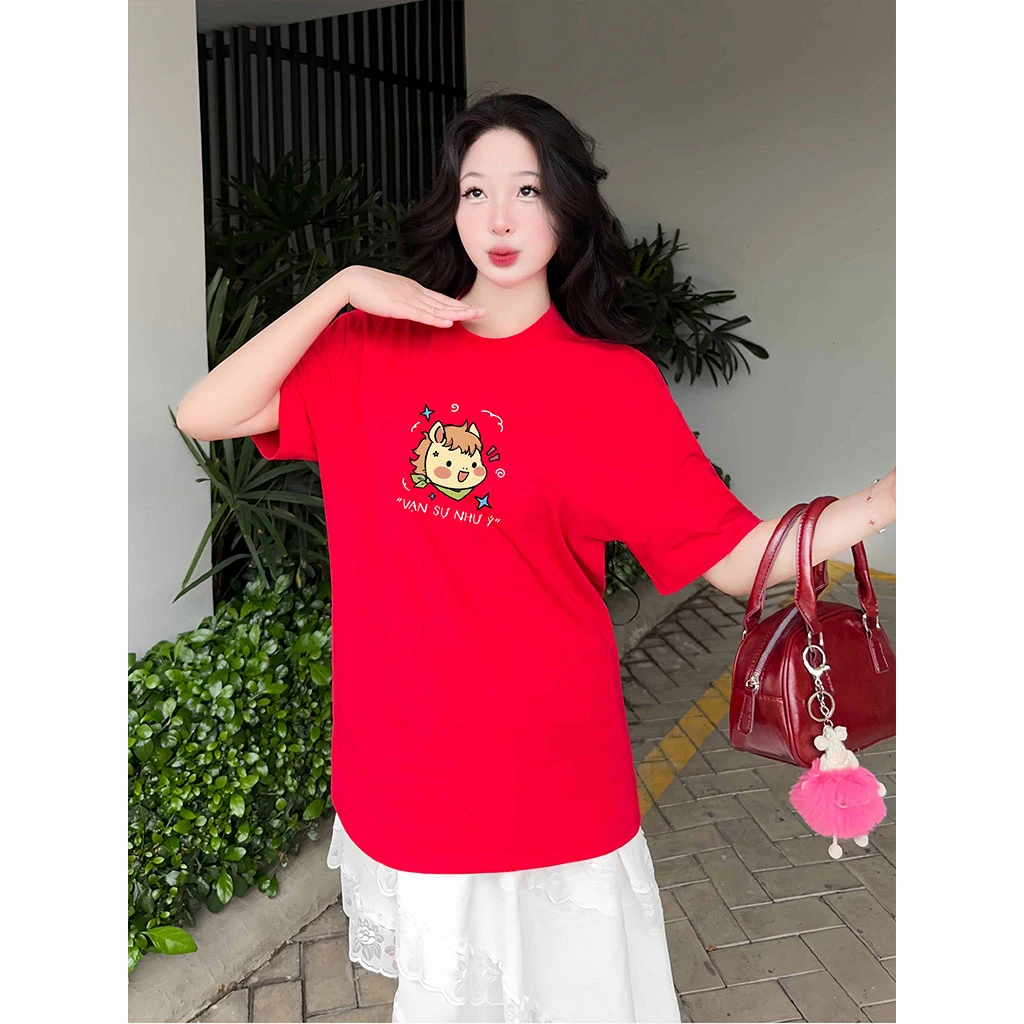 Áo thun nữ oversize Tết Miucho chất vải dày dặn thoáng mát đứng form Vạn Sự Như Ý 2919_thumbnail_2