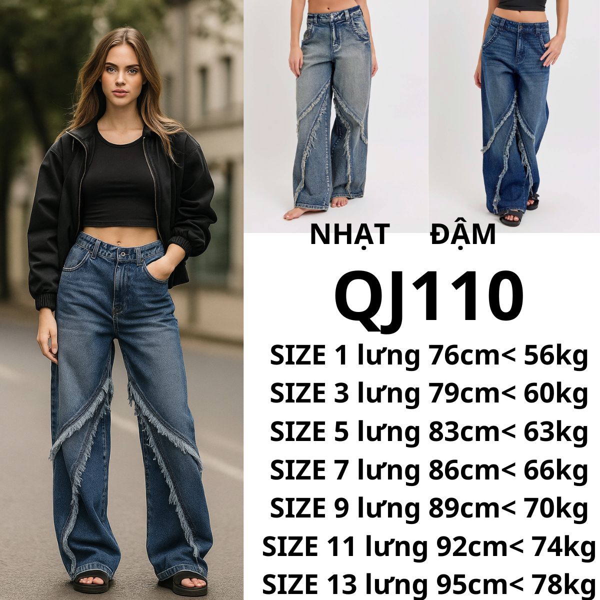 QJ110- Q. JEANS Ố RỘNG- TUA XÉO