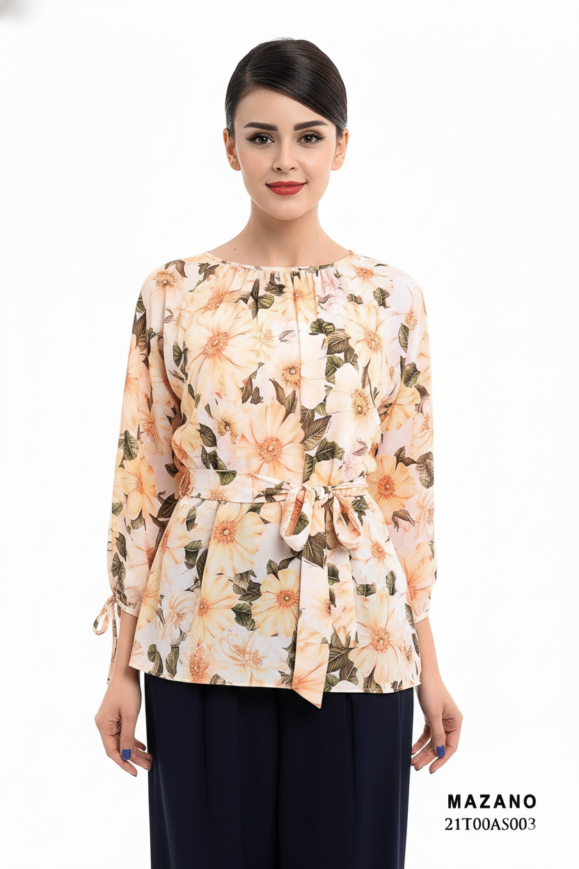 Áo vàng họa tiết tay liền thắt đai_thumbnail_0