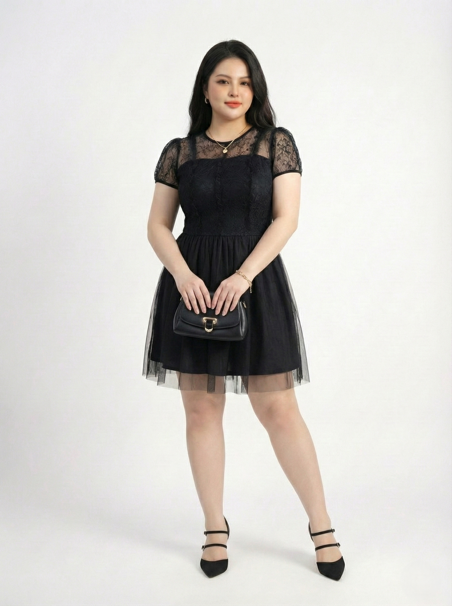 BIGSIZE - Sét áo ren và chân váy lưới V-SET09