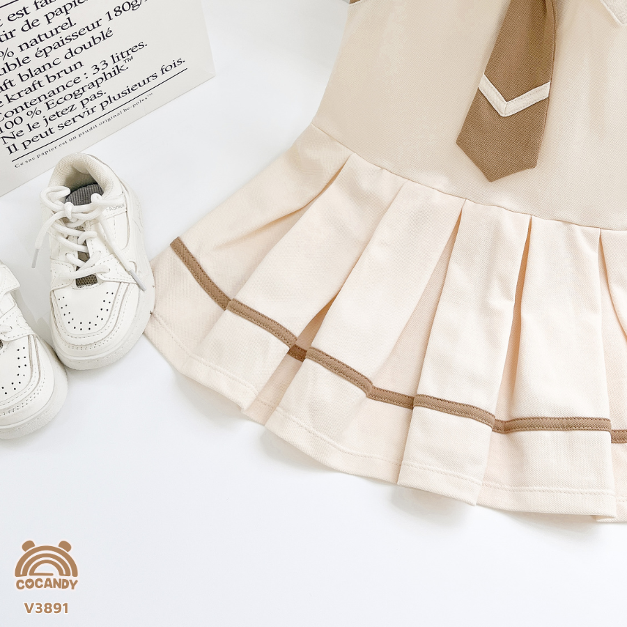 Váy sát nách BE viền NÂU + cà vạt_thumbnail_2