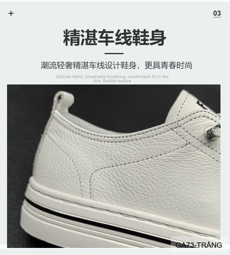 GA73 - Giày Sneaker Nam Da Bò Phong Cách Hàn, Đế Cao Su Thoáng Khí, Màu Trắng Đen_thumbnail_13