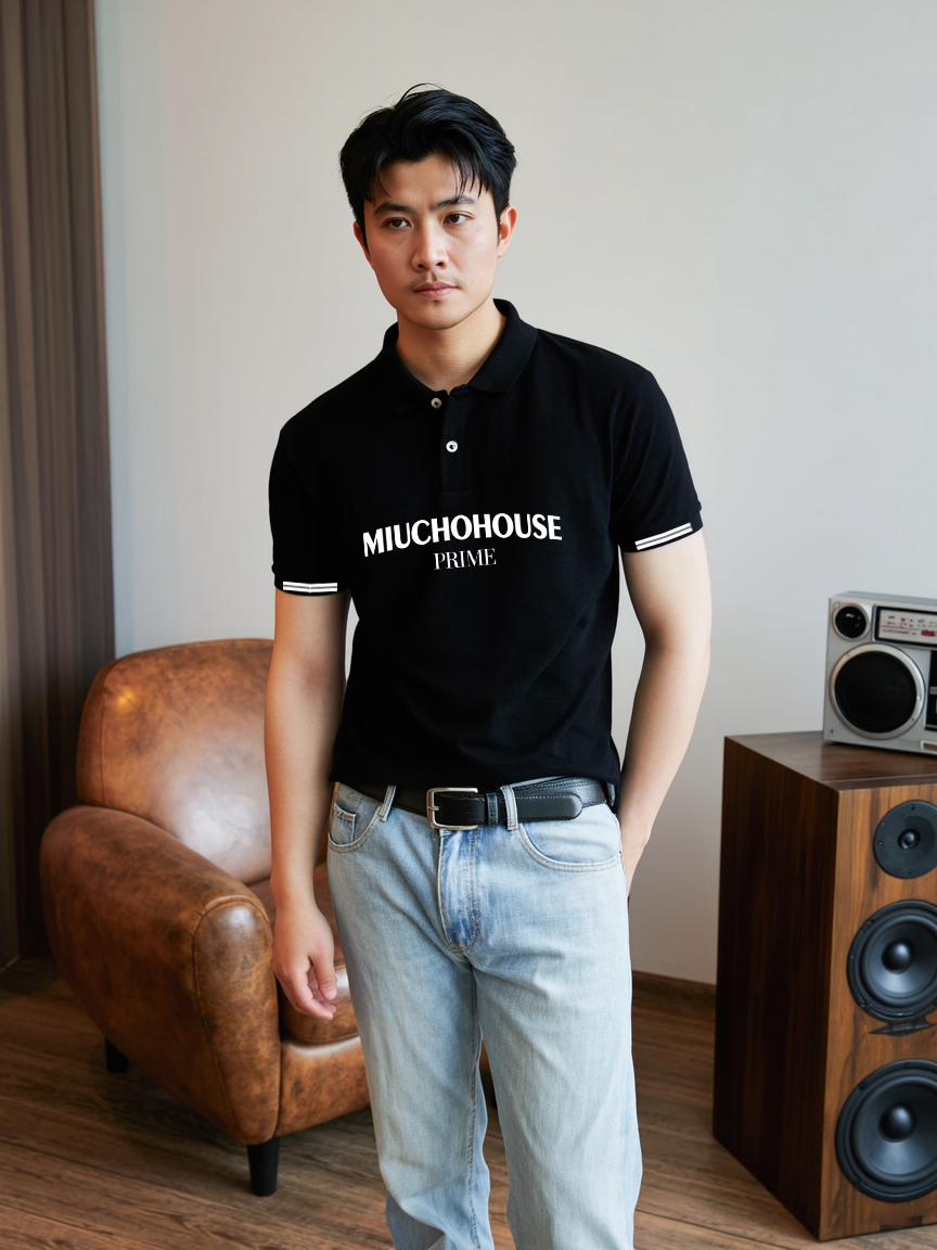 Áo polo nam form vừa 2238 Miucho Iconic vải cá sấu polyester co giãn thoáng mát in typography_thumbnail_2